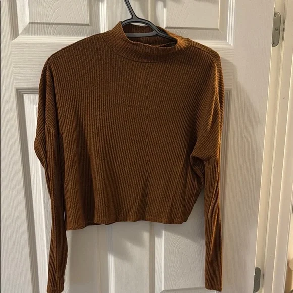 Brown Ribbed Long Sleeve Top - Picture 1 of 4